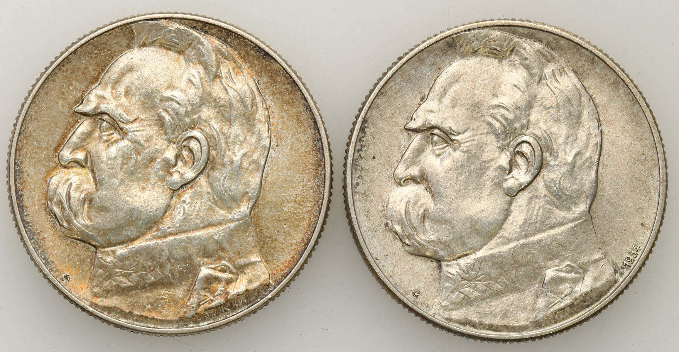 II RP. 5 złotych 1934 Piłsudski Strzelecki, 1934 Piłsudski, zestaw 2 monet